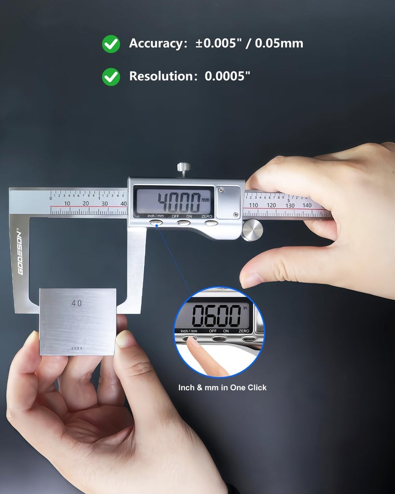 GODESON Digital Caliper 12 inch with Outer Groove, Brake Disc Rotor measuring tool, Stainless Steel Digital Calipers for 3D Printing & DIY, LCD Display, Inch/MM Units, Auto-Off, Rubberized Grip & Storage Case - Image 3